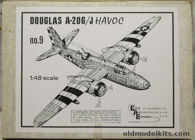 Koster 1/48 Douglas A-20G / A-20J Havoc - 3rd AG 89th BS 5th AF 'Little Isadore' / 410 BG 646 BS 9th AF 'RUTH' / 410 BG 646 BS 9th AF 'Maxine IV' / Boston IV No.18 Sq 232 Wing RAF / No. 342 Sq 2nd BG Free French Air Force, 9 plastic model kit